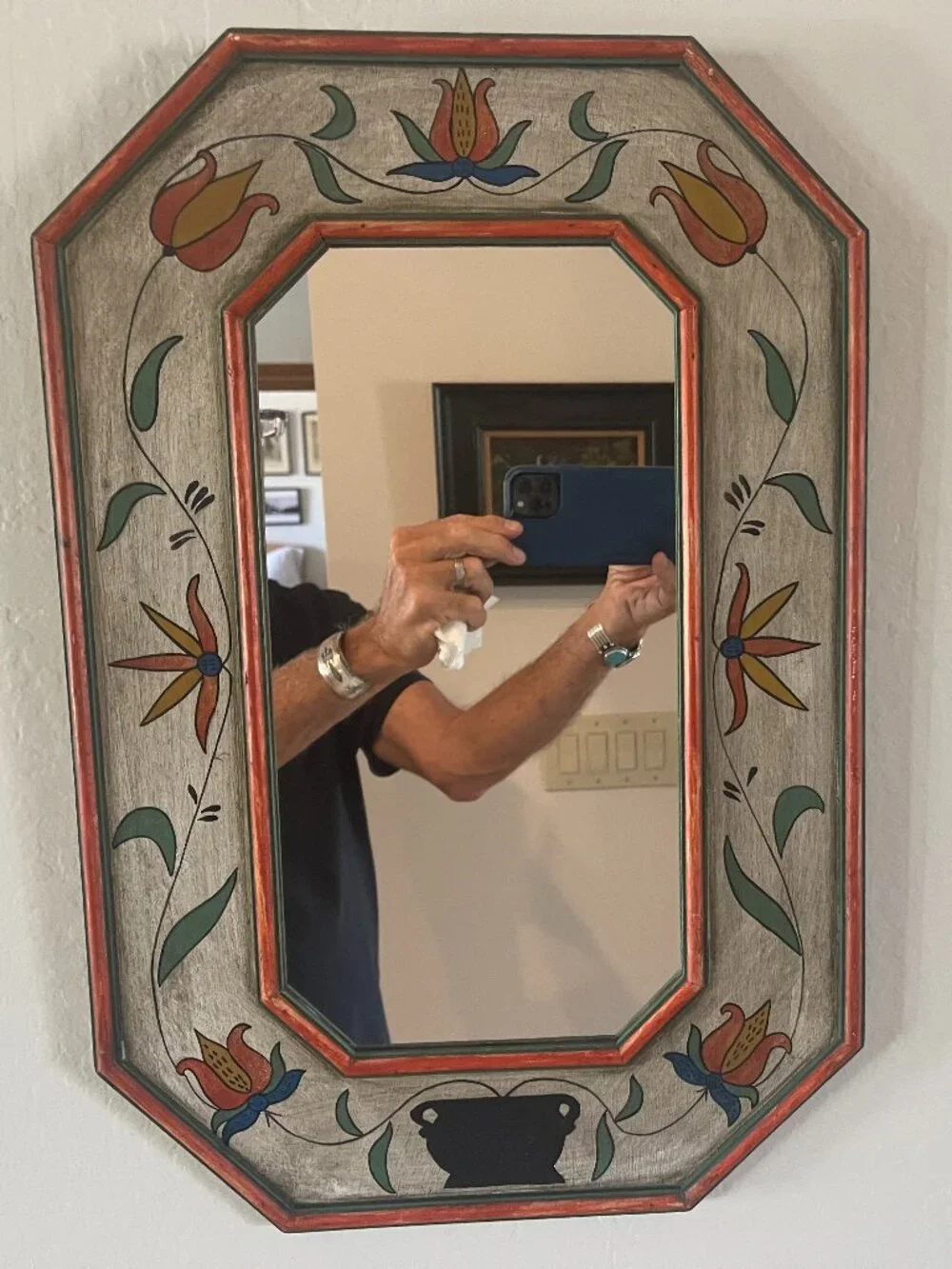 Folk Art Spanish Moorish Influence Hand Painted Mirror